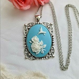 Humming Bird Rose Vintage Cameo Necklace